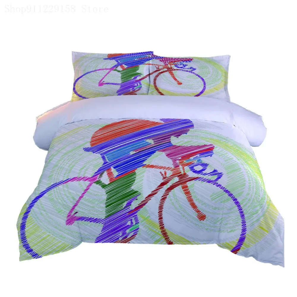 

White Duvet Cover ChildrenBedding Set Cartoon bicycle Quilt Bed Linens 2/3 pcs Single Double Queen Size Comforter Cover