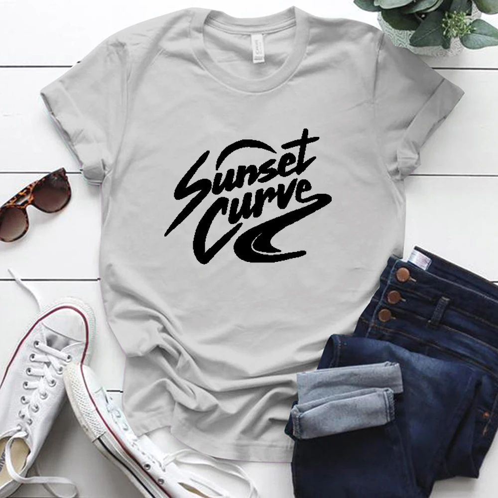 

Women Sunset Curve Print Short Sleeve Around-neck Femme T-shirts Aesthetic Graphic T Shirts Tops Julie and The Phantoms T Shirt