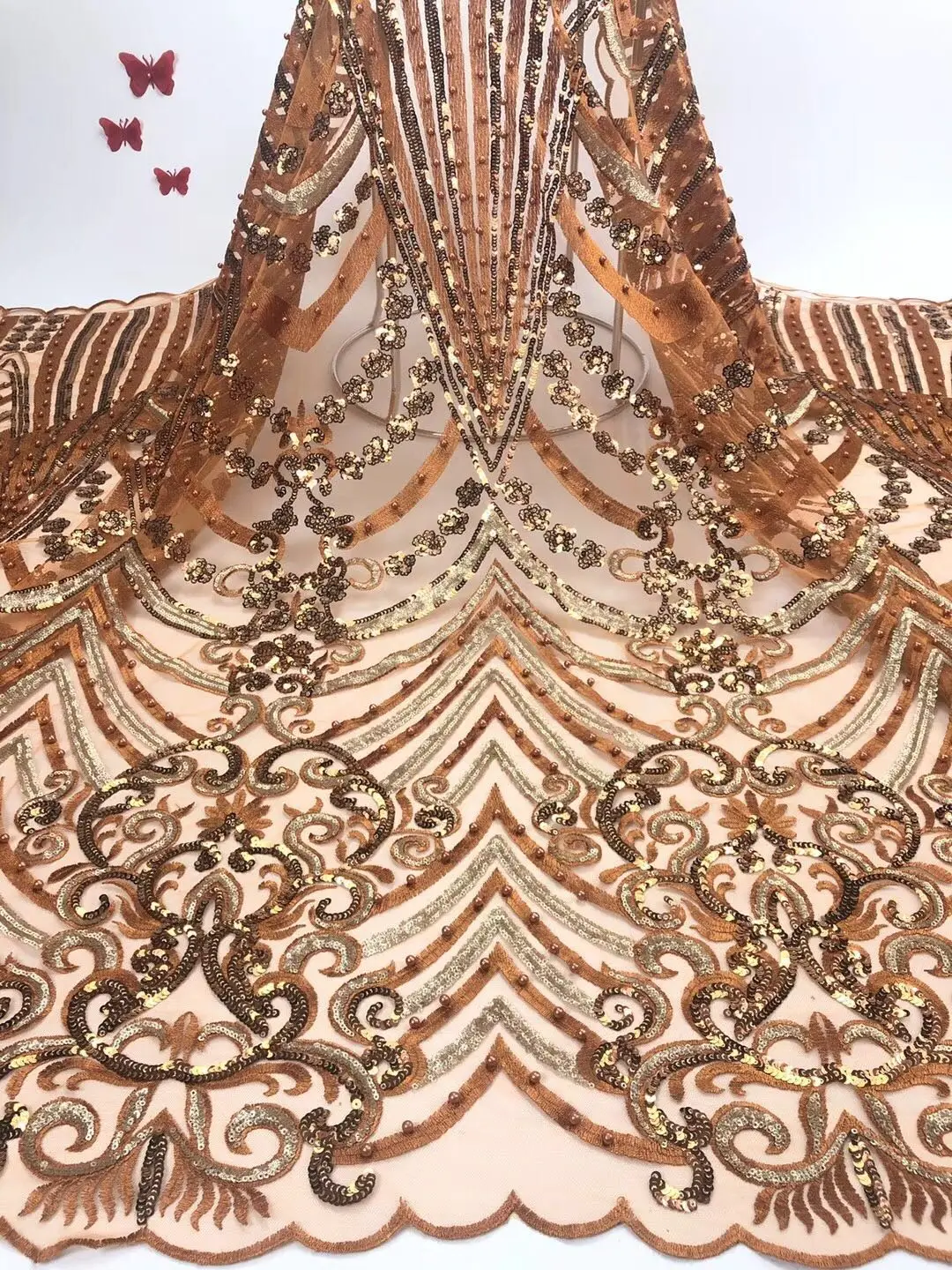 

Новый дизайн 2022, африканская кружевная ткань высокого качества, французские бусины, вышитая тюль, кружевная ткань с блестками FJ32991