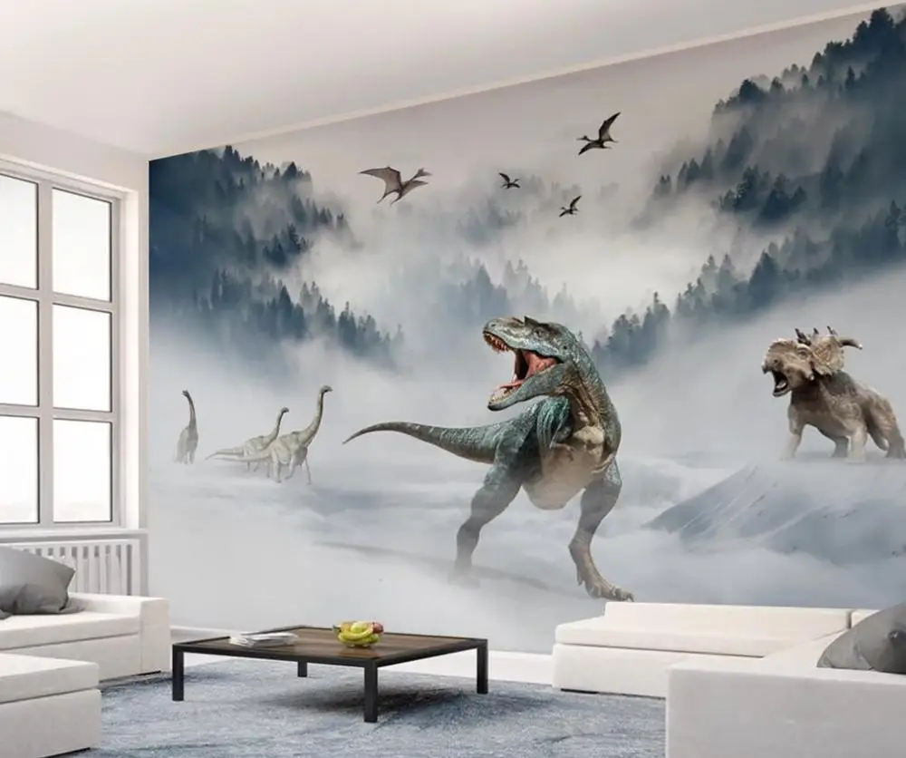 

Customized 3D Wallpaper Mural New Chinese Landscape Glacier Forest Dinosaur World TV Background Wall Mural