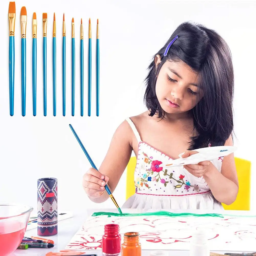 

10Pcs Watercolor Gouache Acrylic Painting Brushes Nylon Hair Pen + 2Pcs Palettes