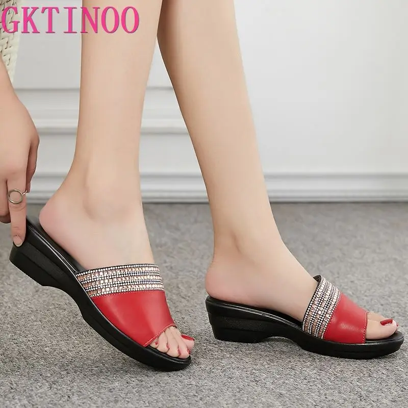 GKTINOO/женские шлепанцы Коллекция 2021 года Женские летние Женская обувь на танкетке