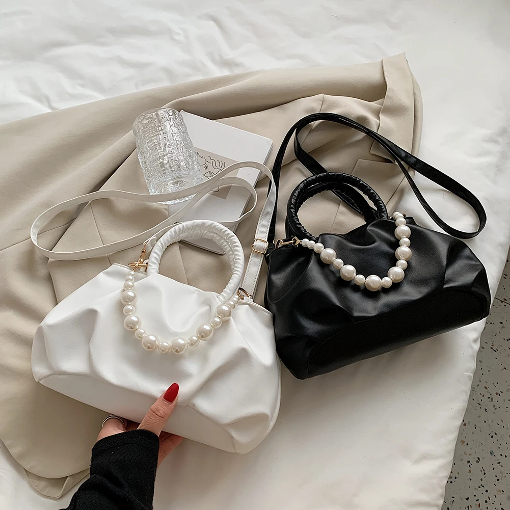 

Женская сумка из ПУ кожи, с цепочкой и жемчугом