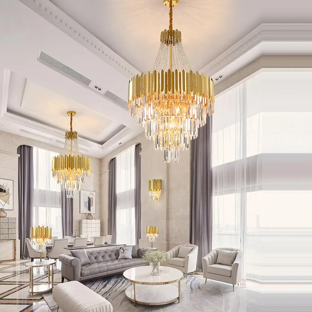 Светодиодная Современная хрустальная Золотая круглая люстра из нержавеющей