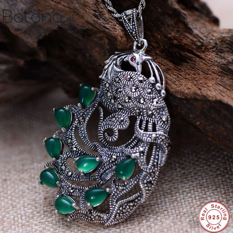 

Настоящее чистое 925 пробы серебро павлин подвески из натурального драгоценного камня для женщин инкрустированный Зеленый Халцедон маркази...