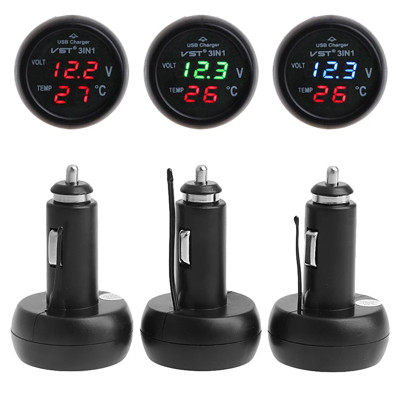 3in1 Auto Digital LED Thermometer USB Car Charger Cigarette Voltmeter Meter 12V/24V | Автомобили и мотоциклы