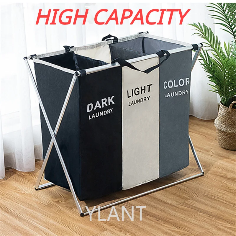

YLANT Dirty Clothes Storage Basket Three Grid Organizer Basket Collapsible Large Laundry Hamper Waterproof Home Laundry Basket