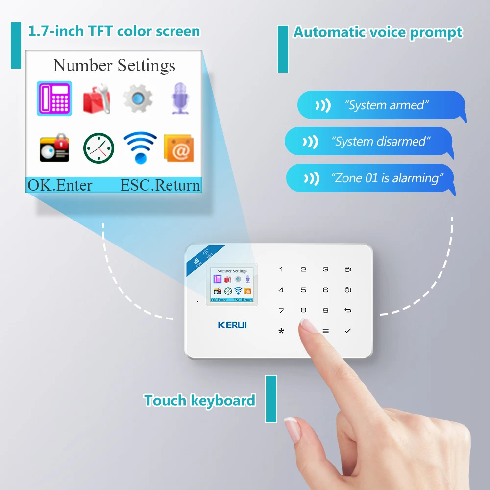Система охранной сигнализации KERUI W18 для дома умная GSM Wi Fi система с датчиком