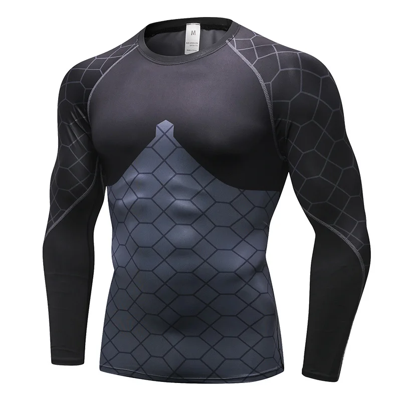 Fanceey Мужская футболка компрессионные колготки для фитнеса бега дышащая с длинным