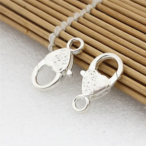 Silver 50 шт. Модные Цветочные Резные узоры в форме сердца карабины, крючки для ожерелья, браслета, цепочки, аксессуары для изготовления своими руками 26x15 мм K00783 - Цвет: Silver