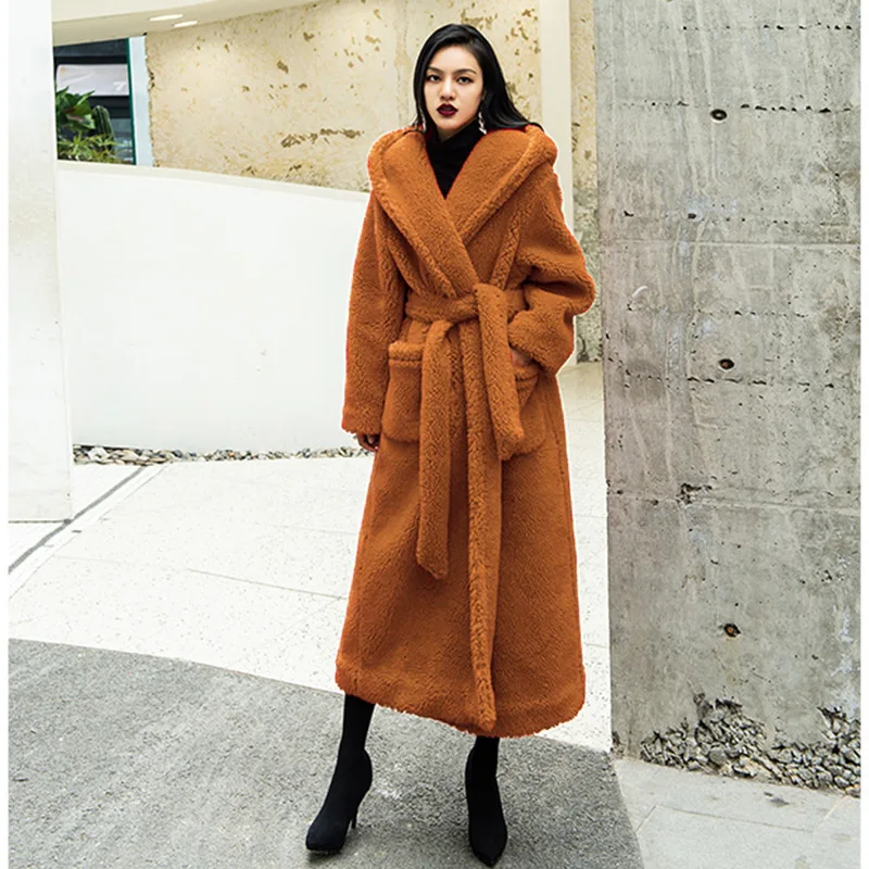 

2021 Autumn Winter Luxury Fashion Hooded Faux Fur Coat Women Long Loose Warm Oversized Lamb Wool Jacket High Quality OverCoat