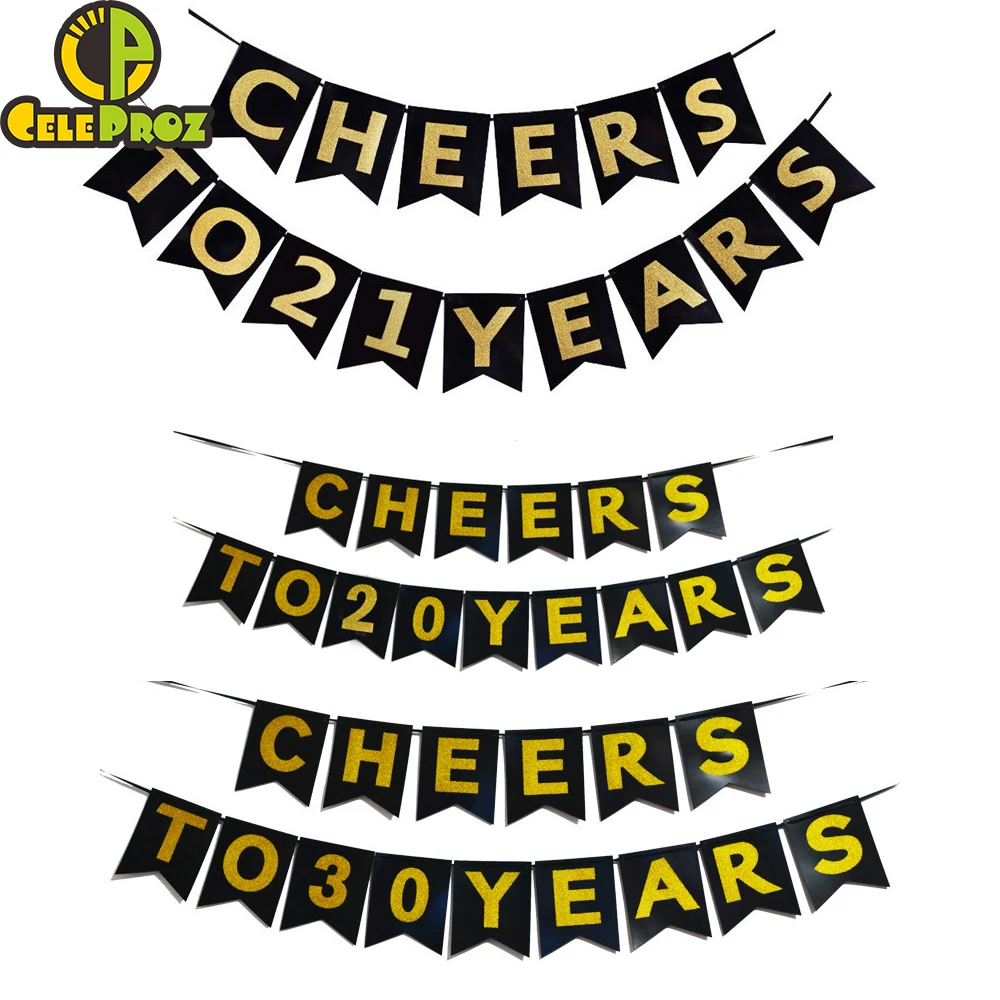 Годовщине вечерние Бумага Золотая блестящая черная флаг ура до 30 лет Galand День