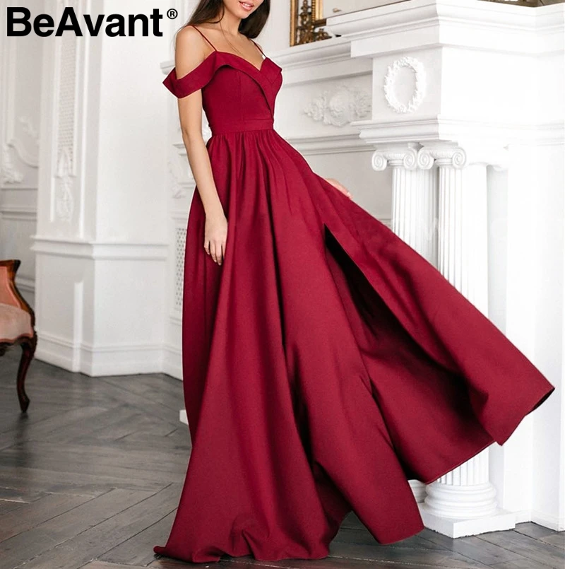BeAvant сексуальное с v образным вырезом открытыми плечами красное макси платье