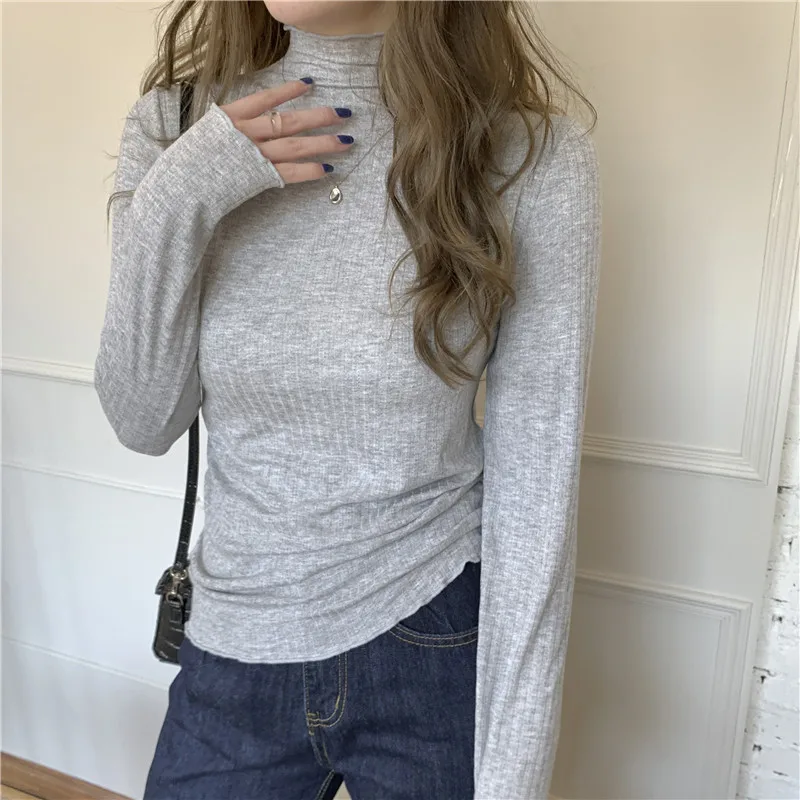 

Cotton Bottoming Shirt Elegant Thread High Elastic Long Sleeve Inner Close-fitting Bottoming T-shirt Women's Western Style Top