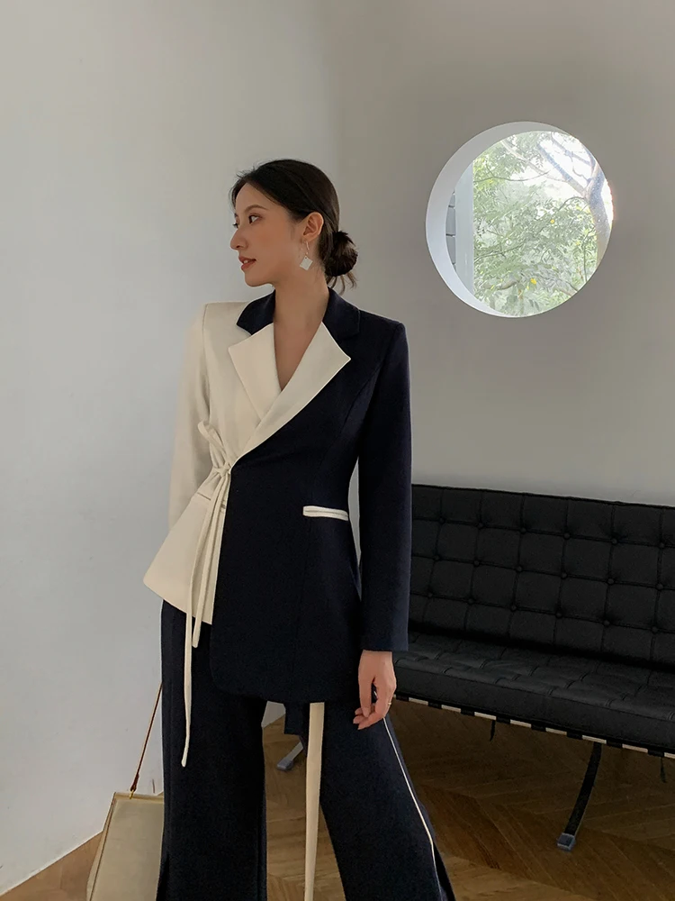 Винтажный женский твидовый костюм на шнуровке блейзер + широкие брюки пэчворк