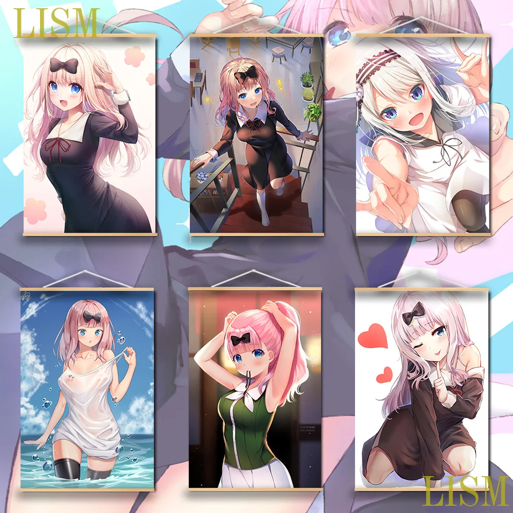 

Kaguya-sama Love Is War Fujiwara Chika Kei Shirogane Anime manga wall Poster solid wood hanging scroll with canvas painting