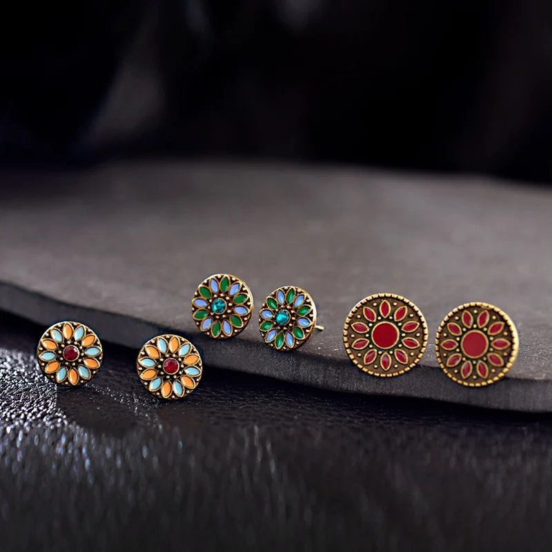 Женские серьги гвоздики с цветком этнические в стиле бохо украшения для лета
