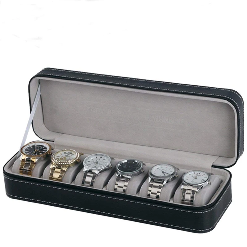 

6 Slot Watch Box Portable Travel Zipper Case Collector Storage Jewelry Storage Box(Black)