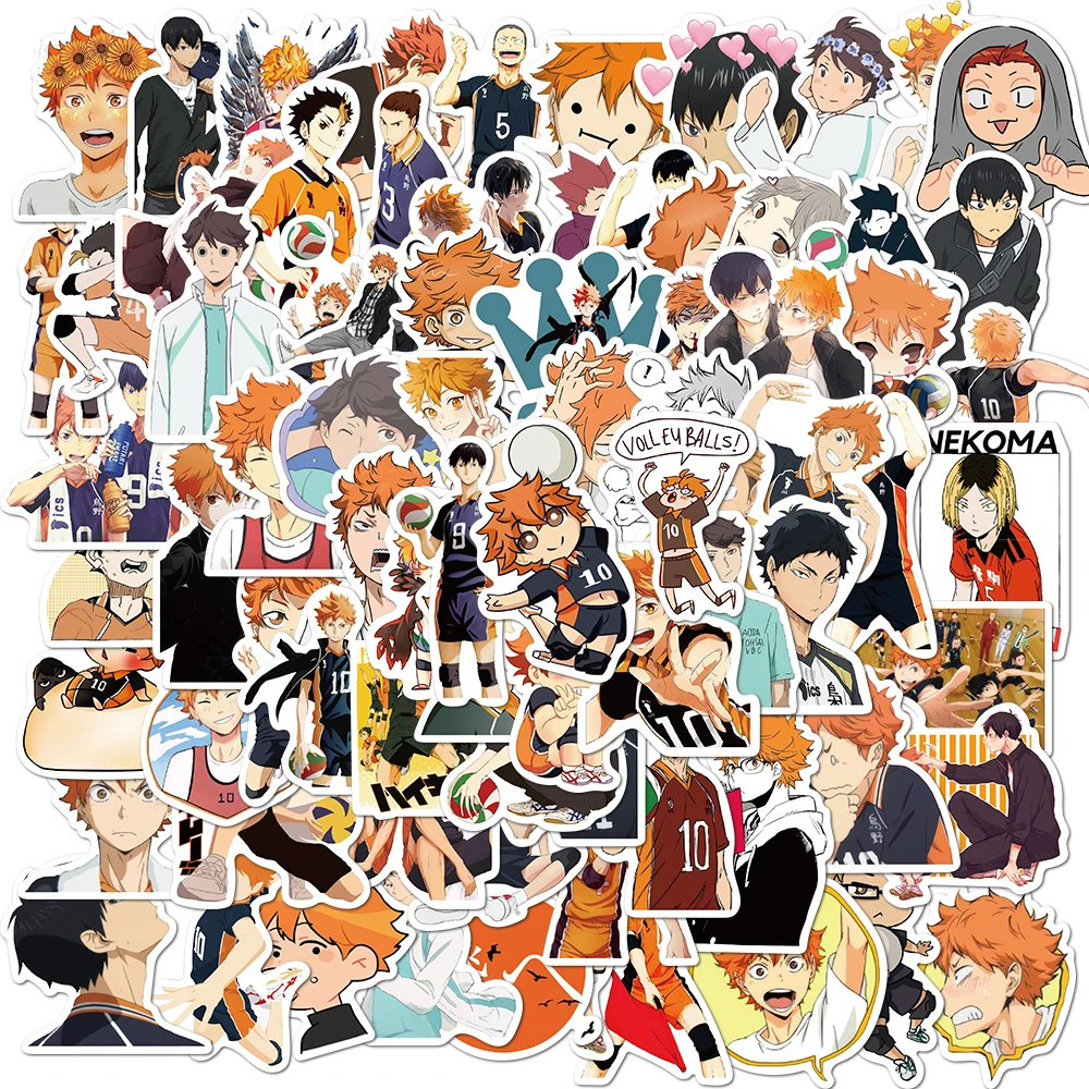Pegatinas de dibujos animados de Jap&oacute;n para ordenador port&aacute;til, pegatinas impermeables de Haikyuu para bicicleta, guitarra, decoraci&oacute;n de patineta, 10/50/102 Uds.-0