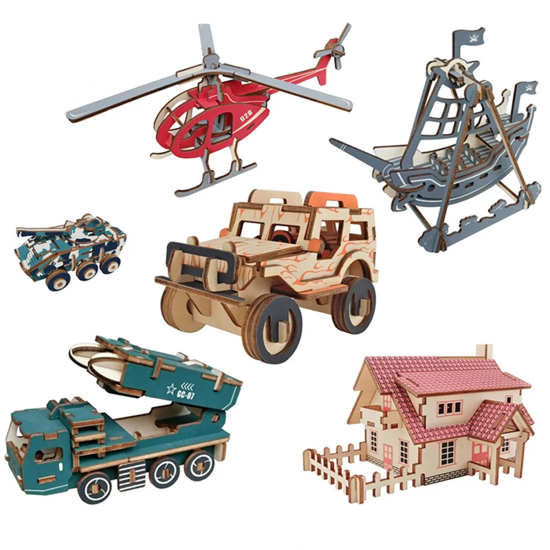 Лазерная резка сделай сам автомобиль вилла игрушки 3D деревянная головоломка