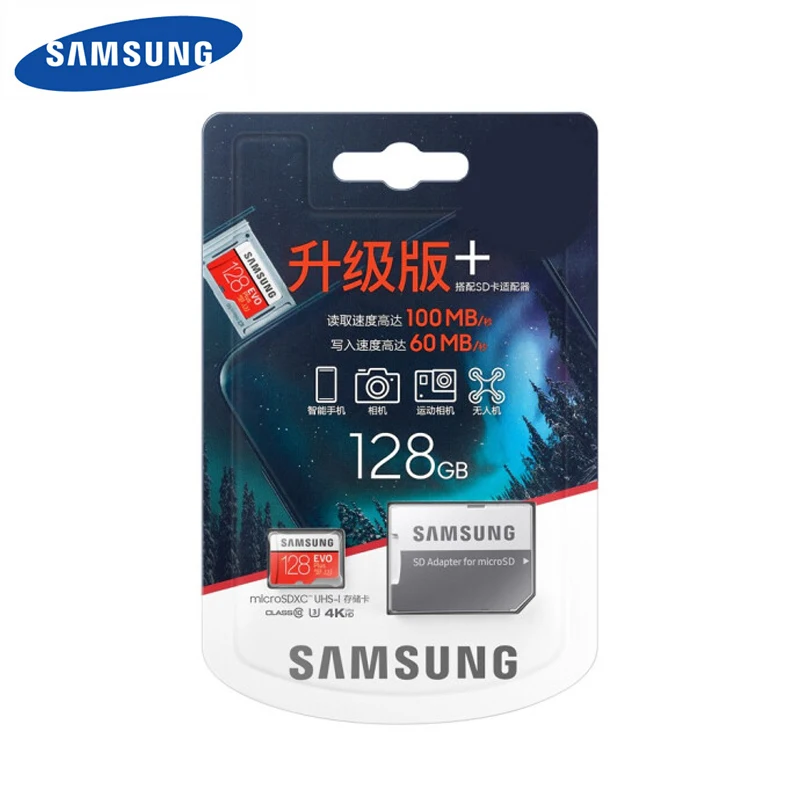 Samsung Micro SD карта 128 ГБ Evo Plus Flash 32 Гб 64 256 512 Class 10 UHS I высокоскоростная MicroSD TF|Карты