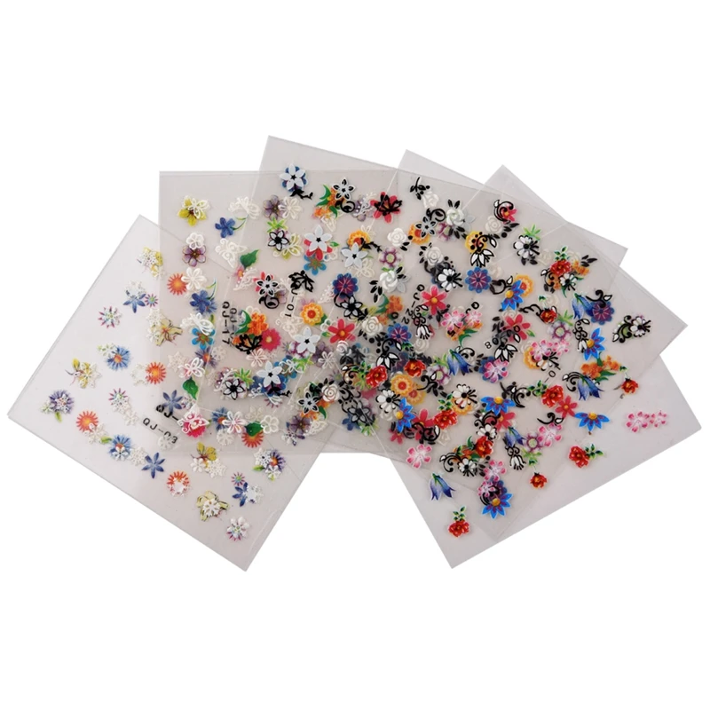 6 Pcs Slanted Tip Metal Pedicure Nail Clipper Cutter &amp 10 Sheets 3D Art Flowers Stickers Heart Star Tattoos | Красота и здоровье