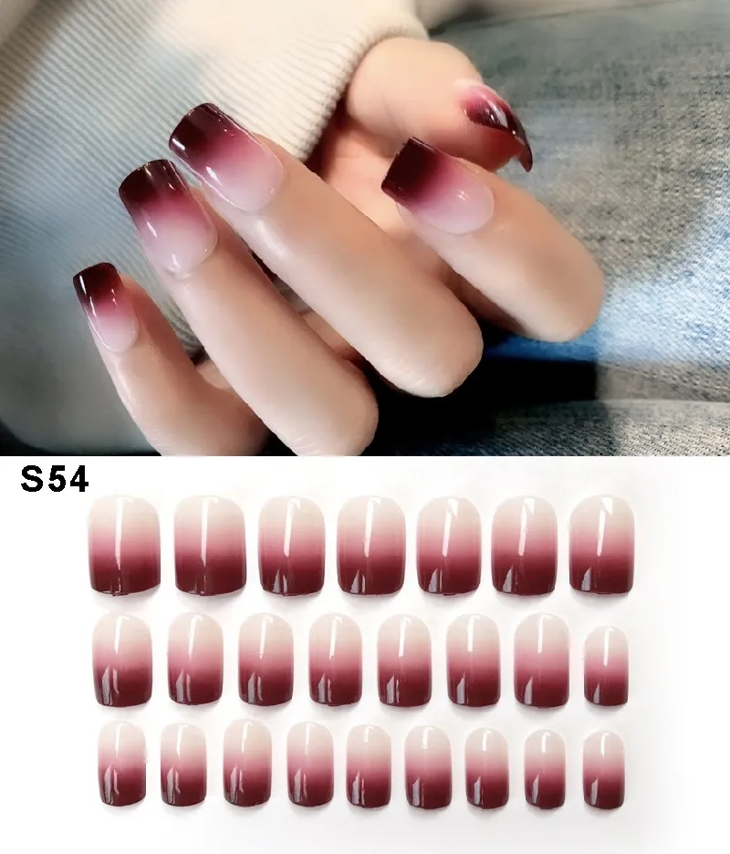 S 54 24 шт./компл. элегантные накладные ногти черный, белый цвет полоса Цвет микс шикарные короткие накладные ногти для ног с жемчужные стразы квадратные акриловые накладные ногти - Цвет: S 54