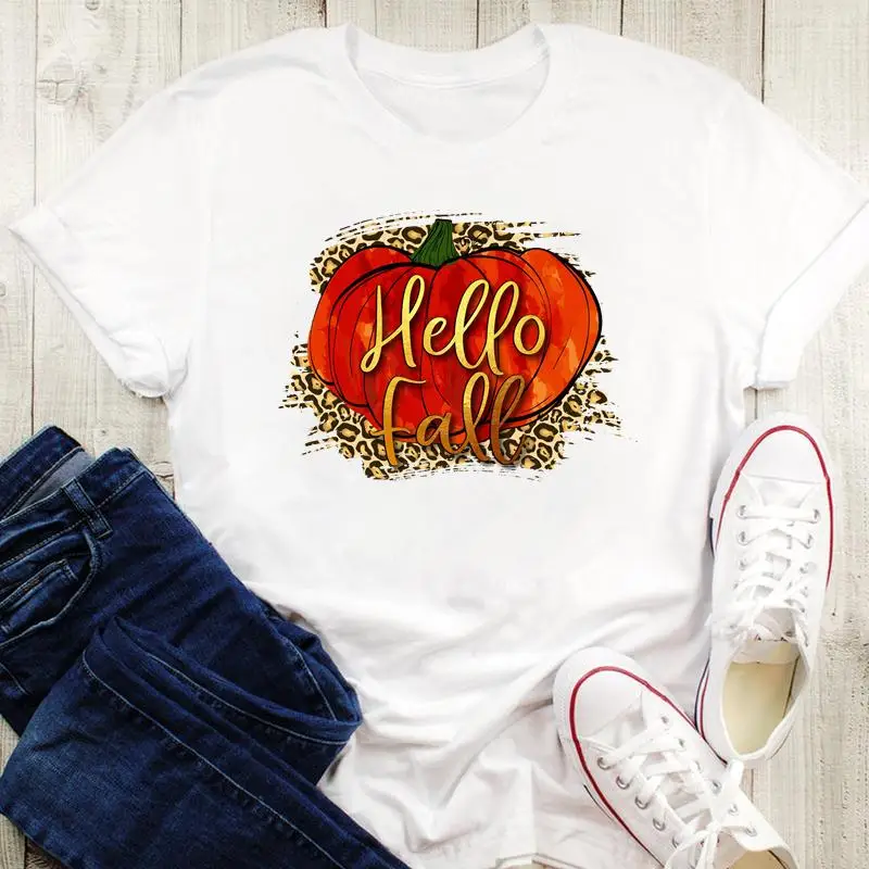 

Halloween Flower Floral Letters Thanksgiving Happy Graphic Print Women Cartoon Tops Tshirt Female T-Shirt Fall Autumn Tees