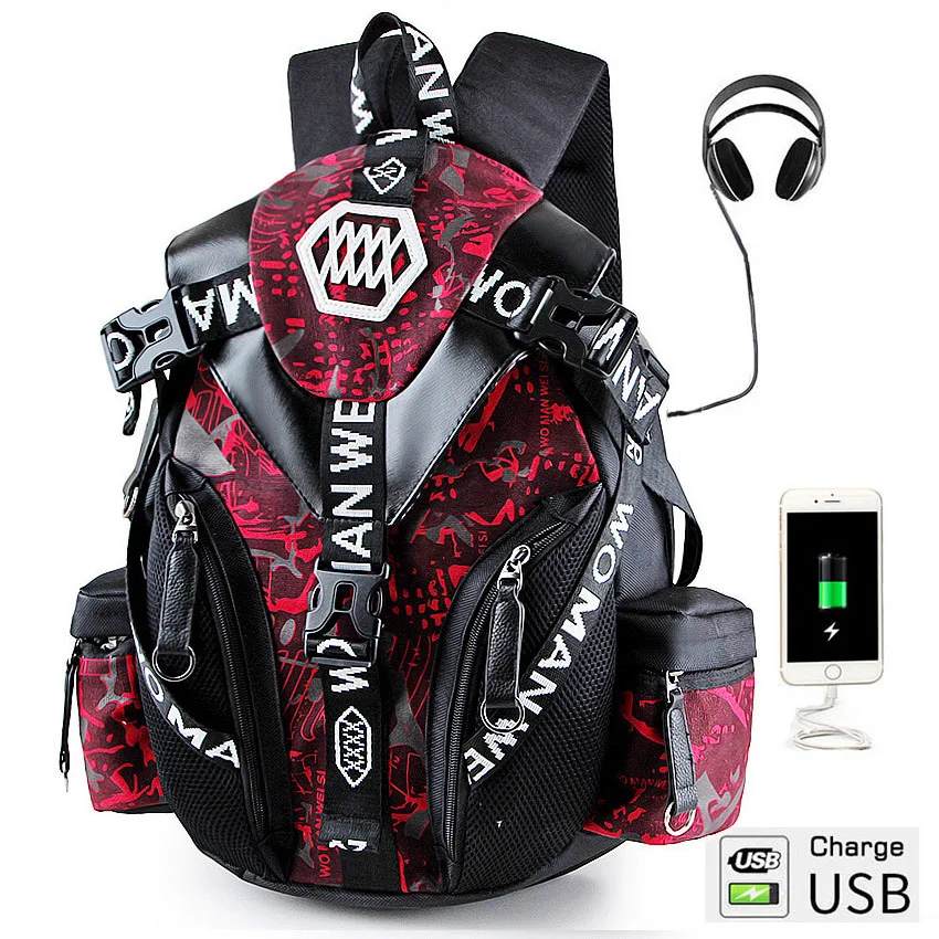 15 Red USB Port Crossten Высокое качество Модный 14-1" рюкзак для ноутбука USB зарядка порт школьный водонепроницаемый mochila masculina походные дорожные сумки - Цвет: 15 Red USB Port