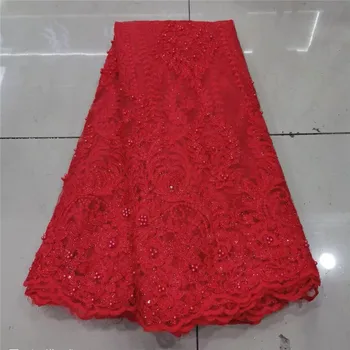 Red Bead Frican Lace Fabric 2021Embroidered Nigerian Laces Fabric Bridal High Quality French Tulle Lace Fabric For Wedding dress