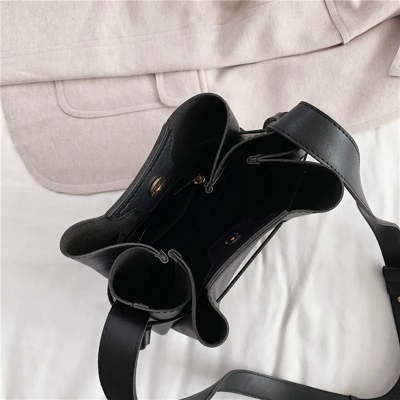 

Fashion Handbag Women Hasp Pu Leather Bucket All-match Travel Cross Body Bags for Ladies Solid Designer Shoulder Bags Luxury