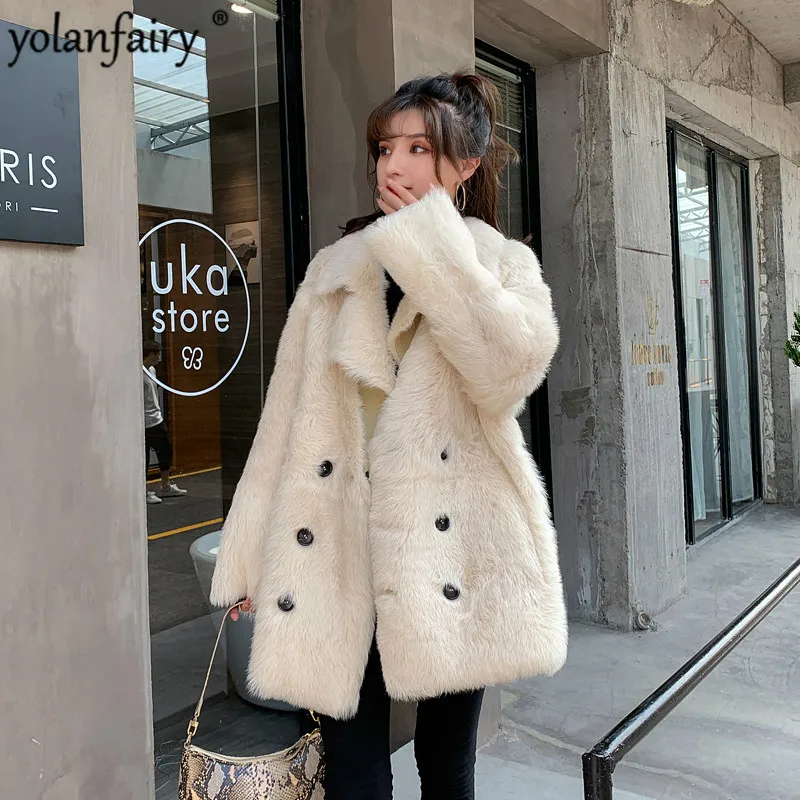 

Новинка 2020, пальто из натурального меха, Женское зимнее пальто из овечьей шерсти, Женская Корейская пушистая куртка, пальто 7758 KJ3129