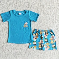 boy high quality cotton t shirt and elastic band shorts set summer toddlers cute cartoon pattern outfit with pocket