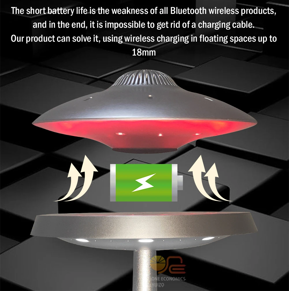 Магнитная левитационная лампа НЛО беспроводной динамик с Bluetooth плавающий на 360 °