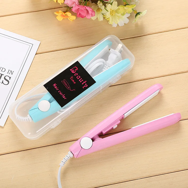 

Gift box mini hair straightener portable American power generation splint bangs straight clip student hair curlers