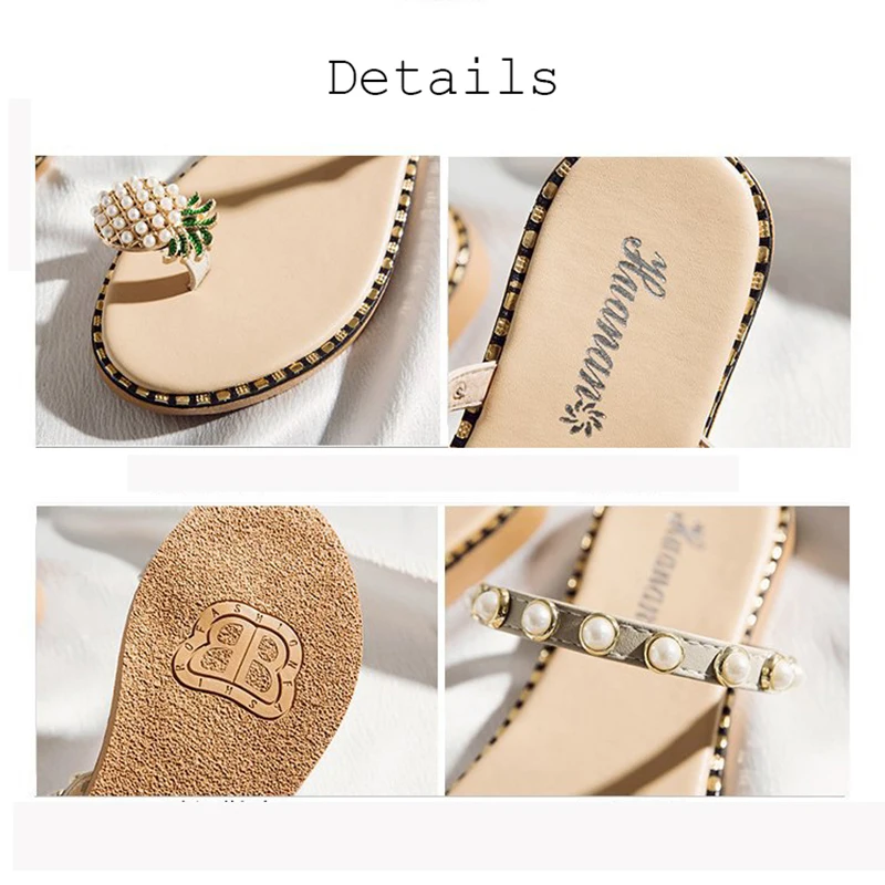 

Summer Ladies New Sandals Pineapple Pearls Bohemian Diving Shoes Non-slip Sandals Beach Casual Slippers