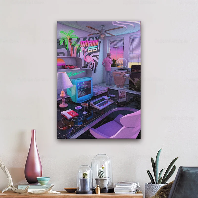 

Synthwave Miami 85 Retrowave poster Canvas Wall Art Decoration prints for living Kid Children room Home bedroom decor painting