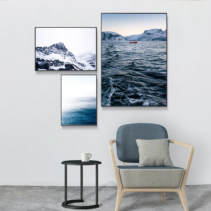 Морской волны снежный пейзаж Горный Картина на холсте скандинавский постер