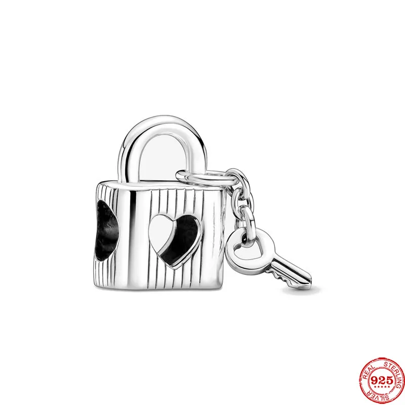 New Original Silver Color Padlock &amp Heart Key Diy Bead Fit European Pandora Charms Bracelet Bangles Jewelry P964 |