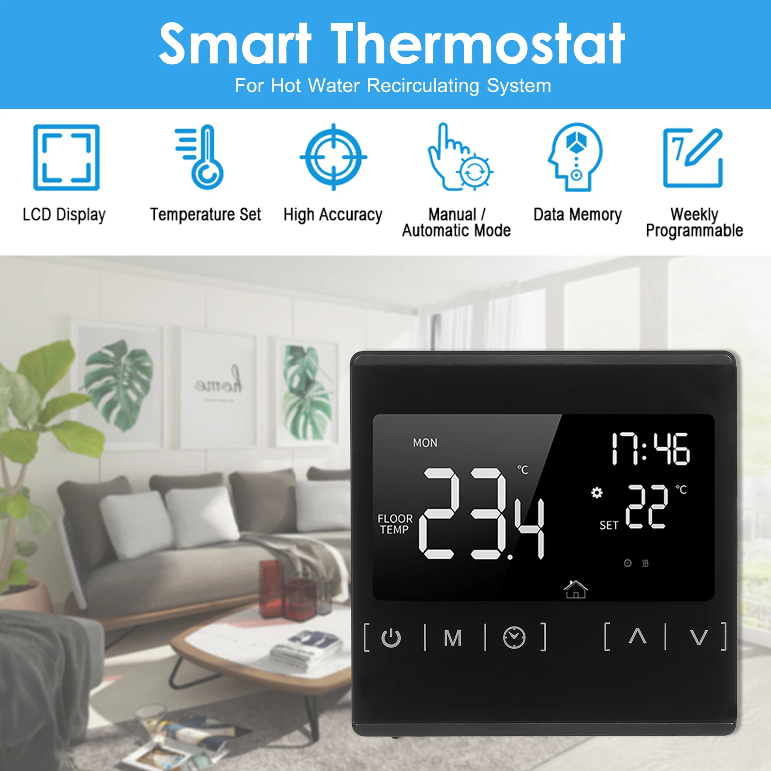 

Smart Touchscreen Thermostat for Home Programmable Electric Water Heating System Thermoregulator 85-250V Temperature Controller