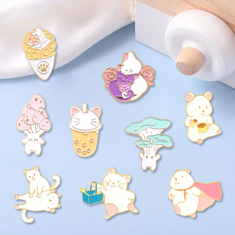 Креативная модная брошь на лацкан с изображением милой кошки гриба масляной