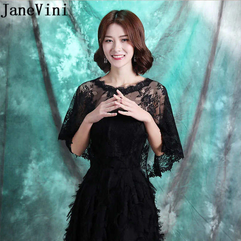 JaneVini 2020 Black Lace Bridal Wrap White Bride Bolero Femme Etole Mariage Summer Party Wedding Shawl Boleros overslag jurk | Свадьбы и