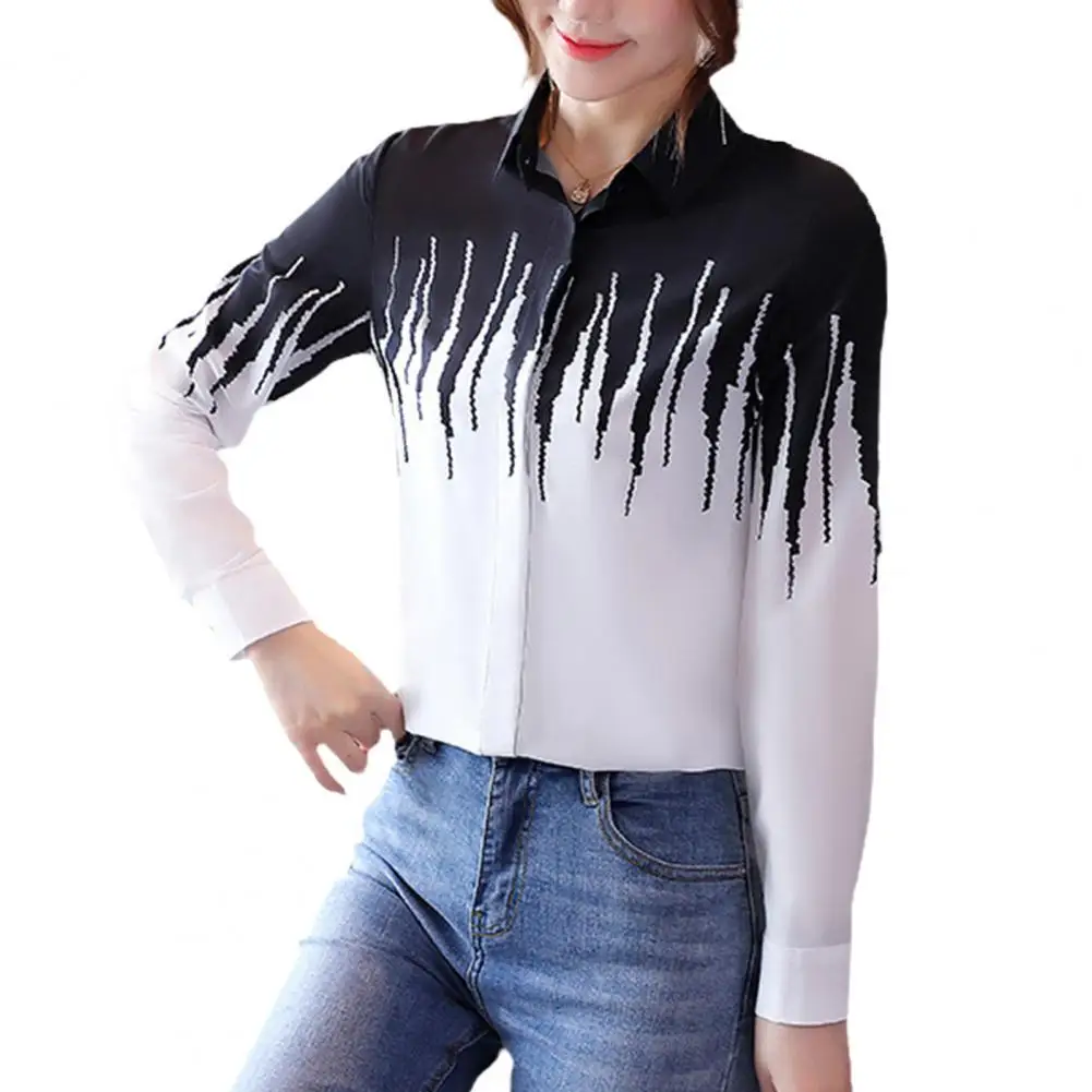

2021 Spring Autumn Women Shirt Elegant Long Sleeve Vintage Print Blouses Turn Down Collar Waist Tight Slim Fit Shirt Top Office