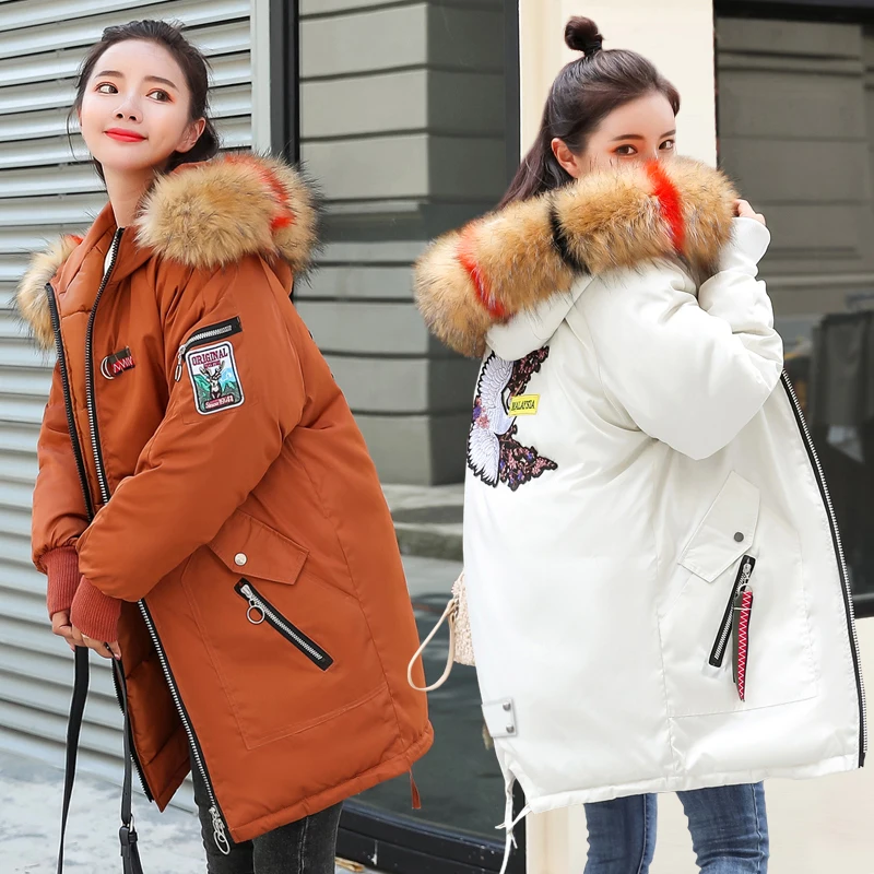 Cotton Padded Coat Women Tops Long Parka Big Hair Collar Casual Plus Size Clothes 2020 Embroidery Winter Jacket Female J080 | Женская