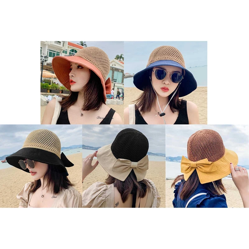 

Summer Female Sun Hats Big Brim Classic Bowknot Foldable Fashion Straw Hat Casual Outdoor Beach Cap For Women UV Protected Hat