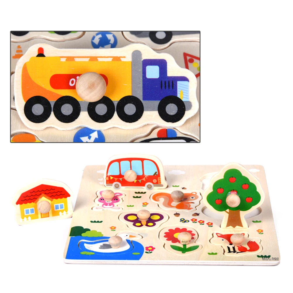 Деревянные пазлы-машинки с мультяшными животными доска для малышей Дошкольная