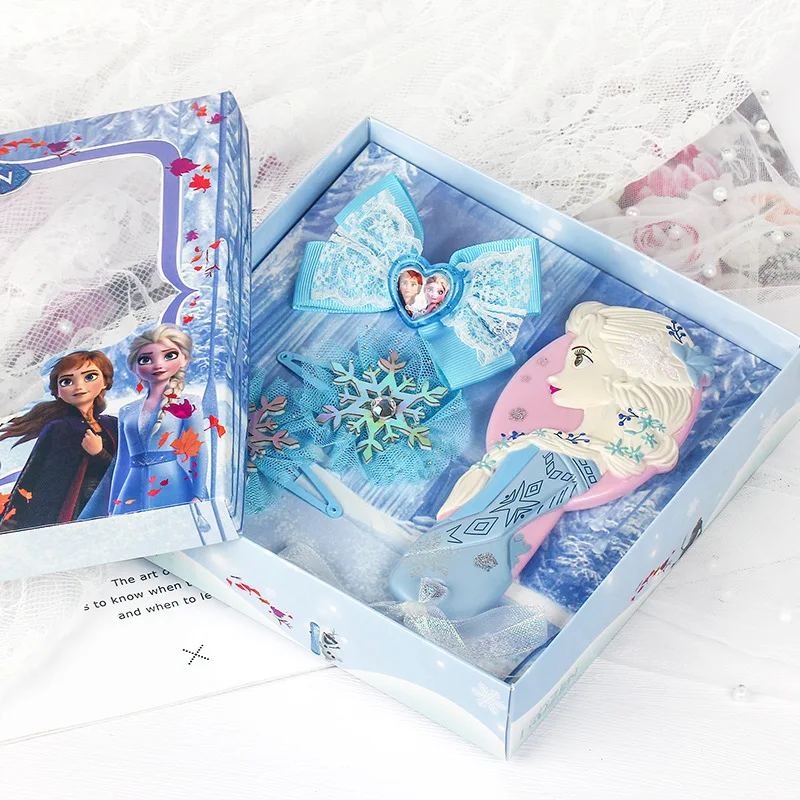 Disney Frozen Elsa Princess Mini Comb Bow Hairpin Set Headwear Pretend Toy Rubber Band Exquisite Decorations Gift For Girls | Мать и