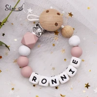 personalized name baby pacifier clip chain dummy holder bpa free silicone beads eco friendly teething chain nipples clips holder