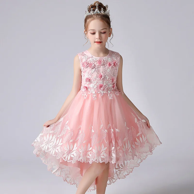 

Платье детское Сетчатое с цветочной аппликацией, со шлейфом и бантом