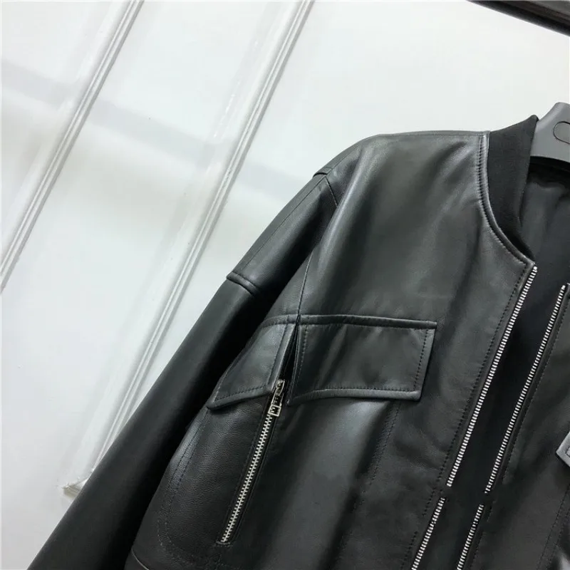 

100% Genuine Leather Sweet Loose Fit Jacket Female Streetwear Zipper Sheepskin Outerwear 2021 Autumn Office Lady Short Coats